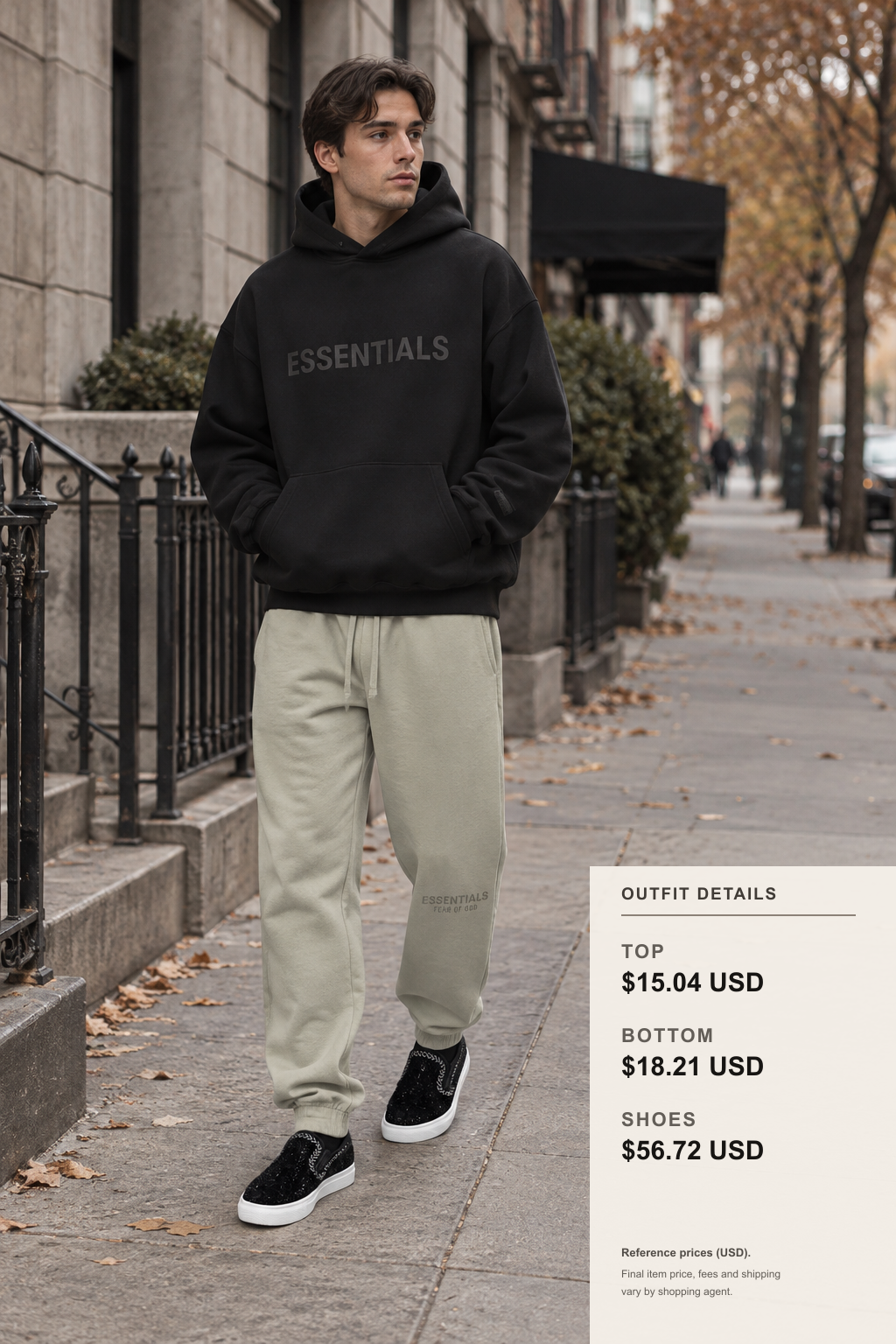 Fear of God Essentials Hoodie Looks outfit 1 full-body street style for pandabuy