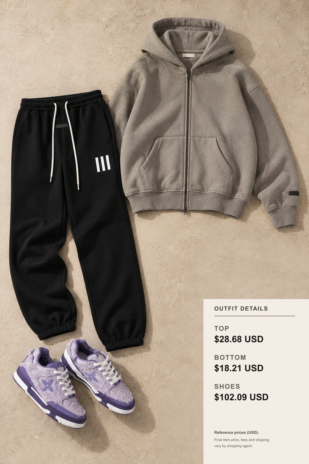 Fear of God Essentials Hoodie Looks outfit 2 editorial flat lay for pandabuy